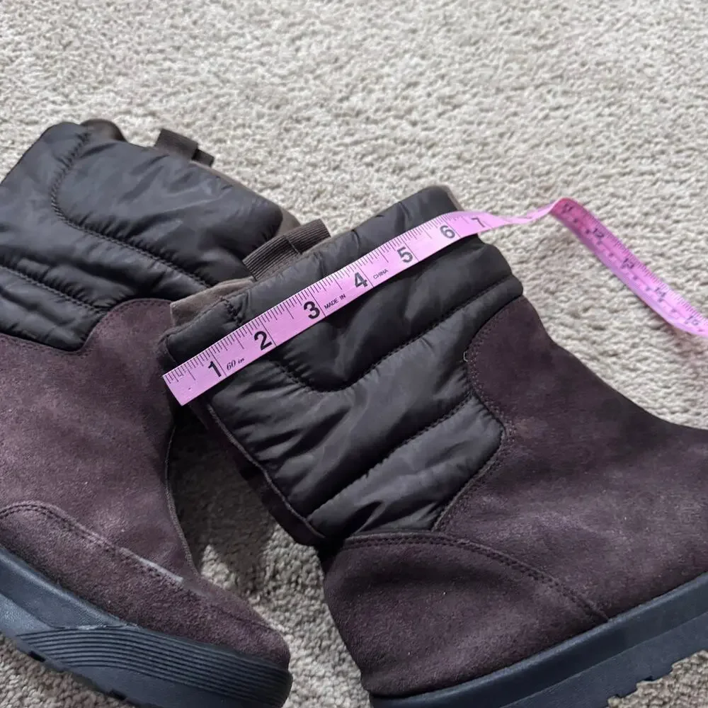 Lands End Commuter Suede Leather Brown Winter Pull On Boots Women's Size 9.5